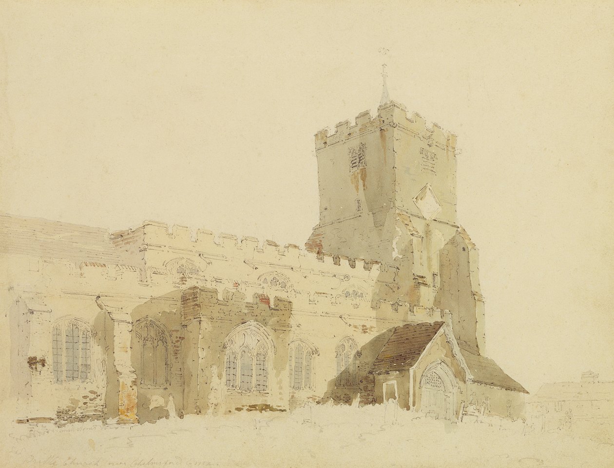 Writtle Church, Essex, ok. 1795 (wc nad grafitem na papierze) autorstwa Thomas Girtin