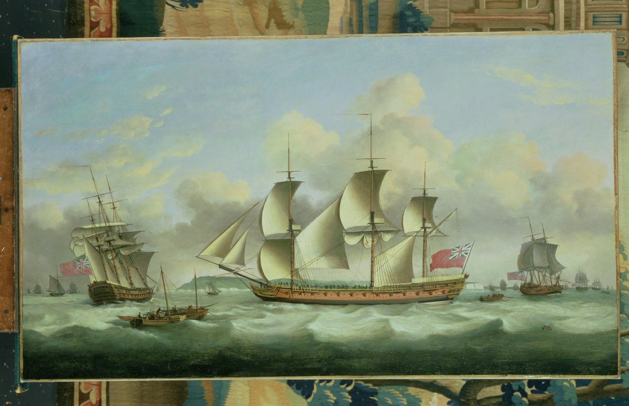 Trzy brytyjskie fregaty na morzu, 1782 r autorstwa Thomas Luny