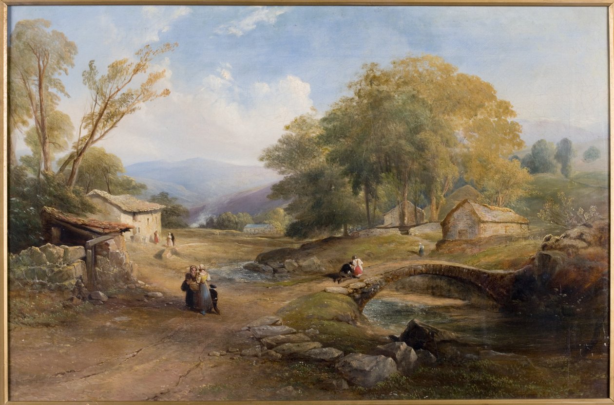 Krajobraz, most i figury autorstwa Thomas Miles Richardson