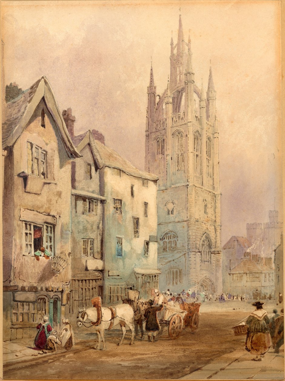 Katedra św. Mikołaja, Newcastle upon Tyne (tusz (sepia) i akwarela na papierze (na kartonie)) autorstwa Thomas Miles Richardson