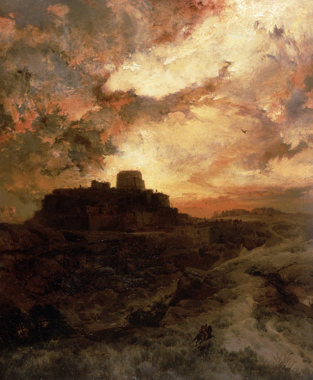 Zachód słońca, Pueblo del Walpe, Arizona, 1880 autorstwa Thomas Moran