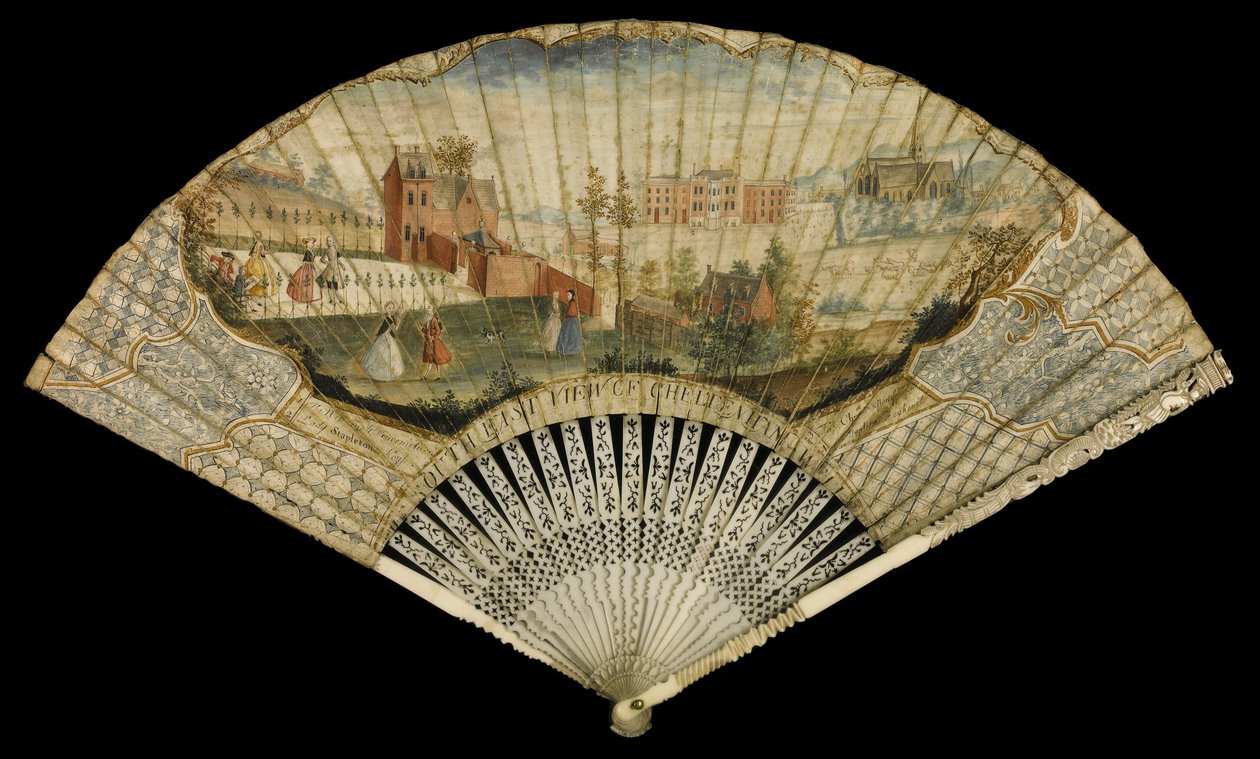 Wentylator ozdobiony południowo-wschodnim widokiem na studnię Cheltenham, 1740 autorstwa Thomas Robins