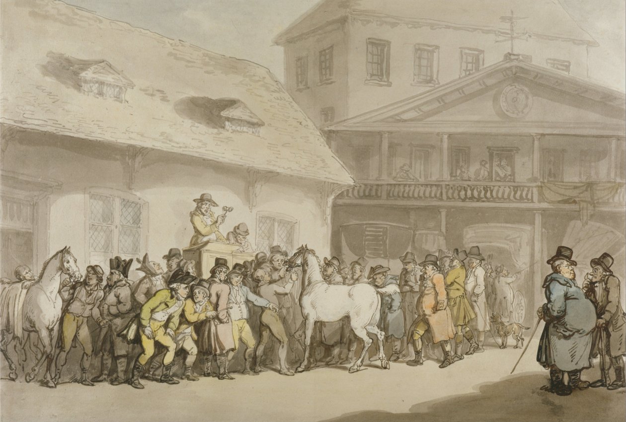 Sprzedaż koni w repozytorium Hopkinss, Barbican autorstwa Thomas Rowlandson