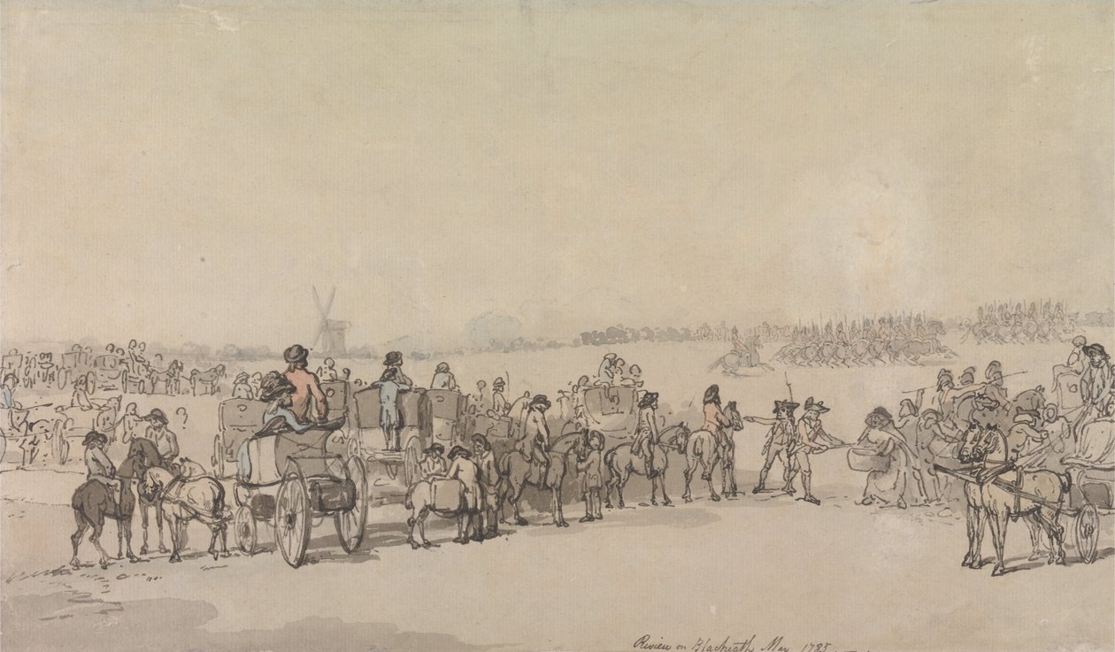 Recenzja o Blackheath, maj 1785 autorstwa Thomas Rowlandson
