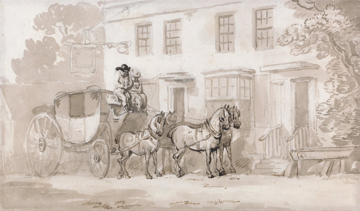 Dyliżans poza wejściem do karczmy autorstwa Thomas Rowlandson