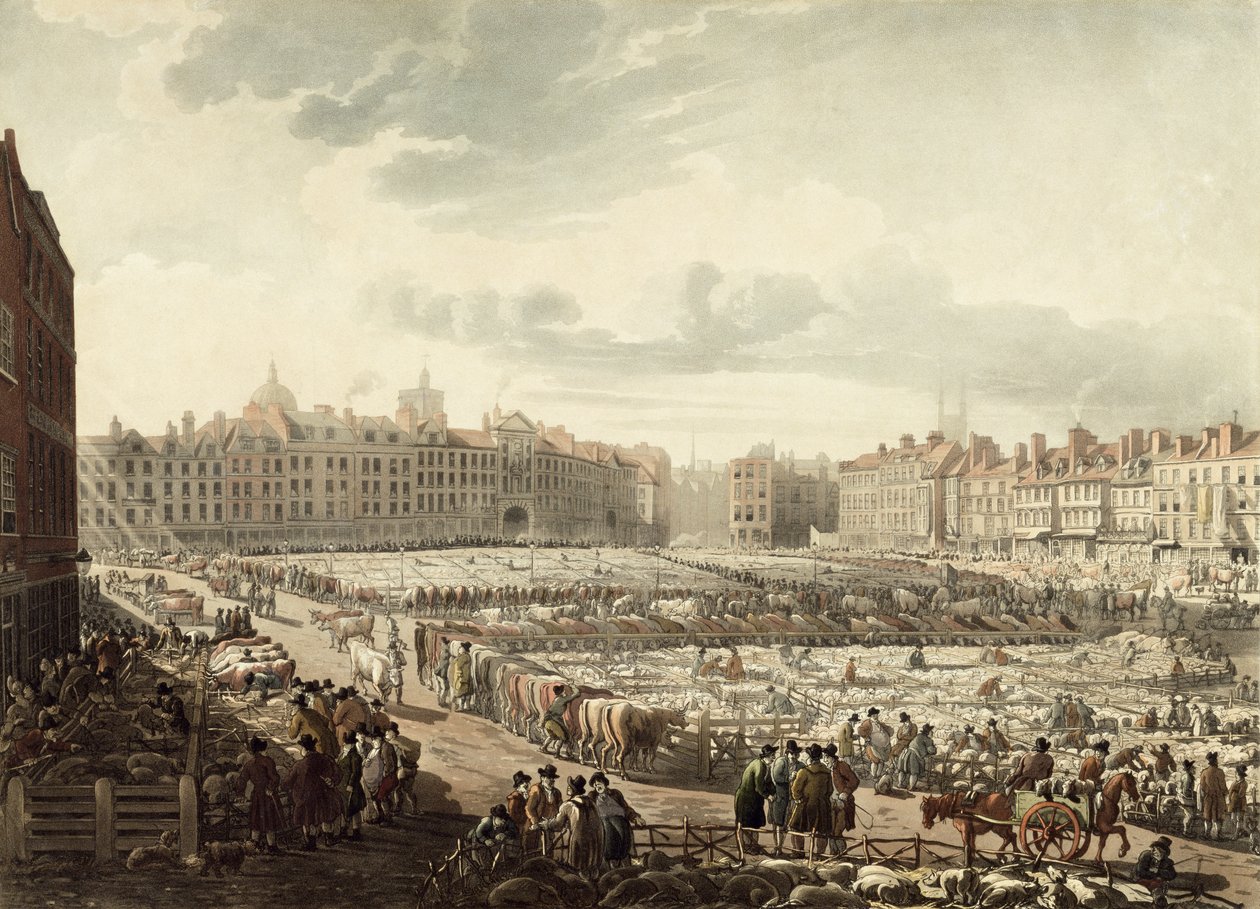 Widok z lotu ptaka na Smithfield Market (akwatinta) autorstwa Thomas Rowlandson
