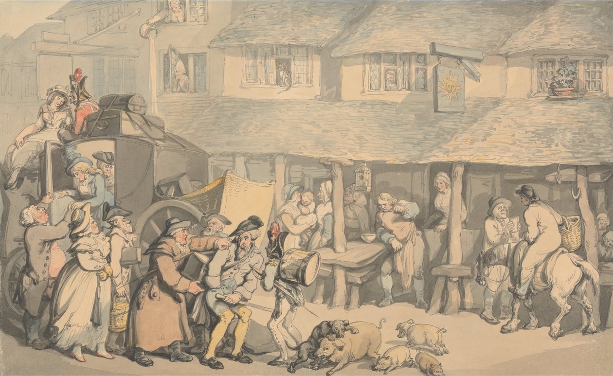 Bodmin Cornwall- Przybycie dyliżansu autorstwa Thomas Rowlandson