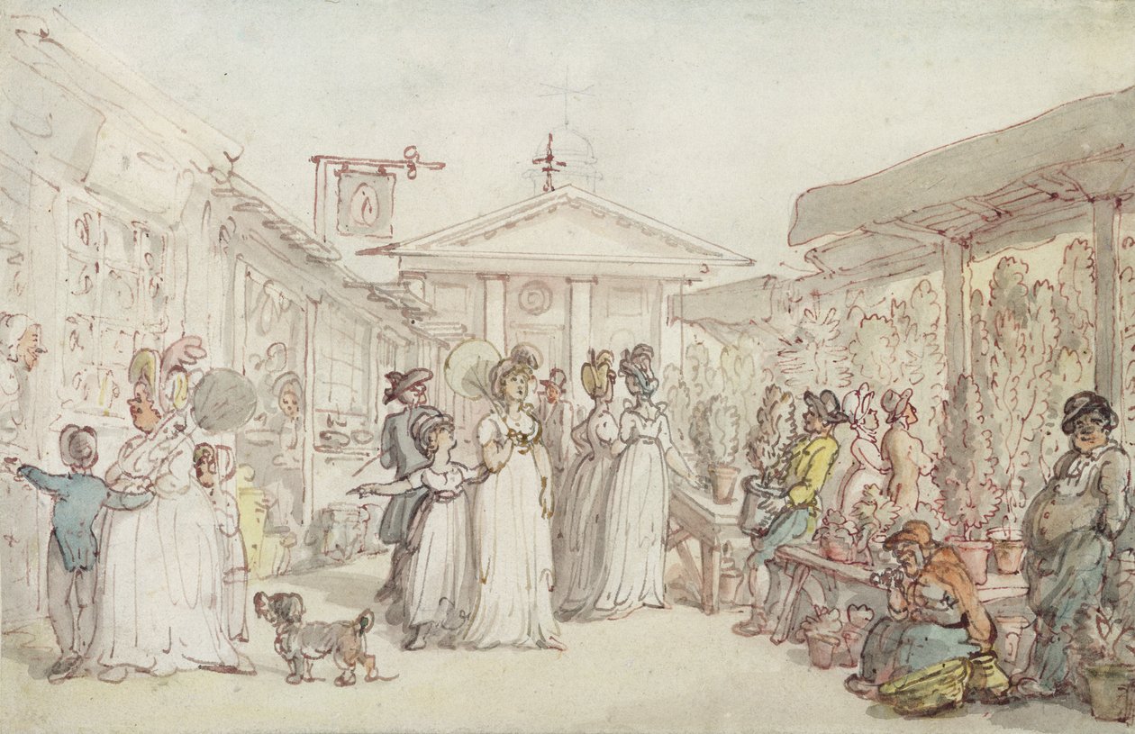 Covent Garden Market, ok. 1795-1810 (pióro i atrament, toaleta i ołówek na papierze tkanym) autorstwa Thomas Rowlandson