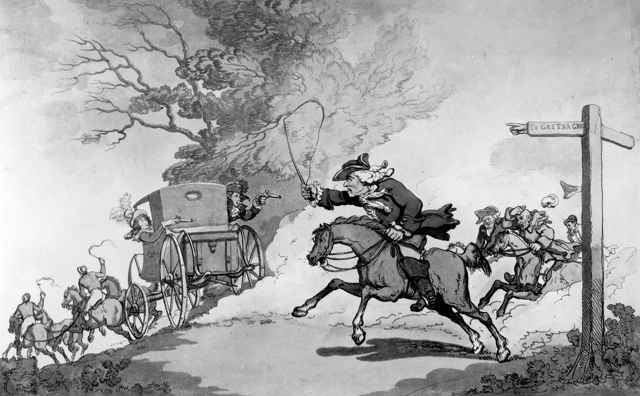 Synowska sympatia, czyli wycieczka do Gretna Green, lata 80. XVIII w. (lito) autorstwa Thomas Rowlandson