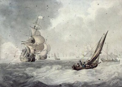Strzelanie salutem z Portsmouth (wc) autorstwa Thomas Rowlandson