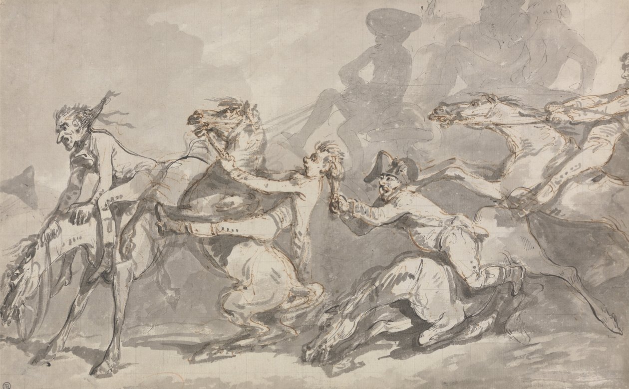 Zderzenie jeźdźców autorstwa Thomas Rowlandson