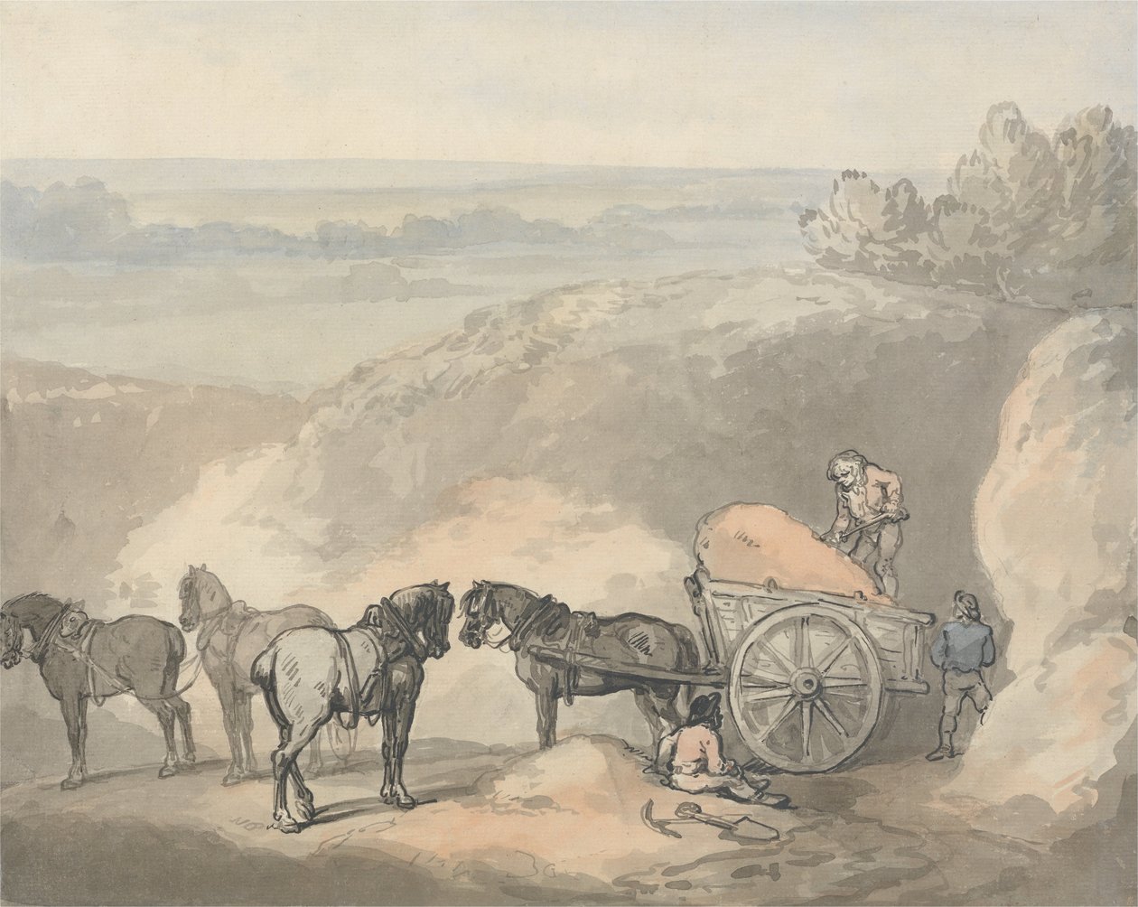 Konie i wóz w piaskownicy autorstwa Thomas Rowlandson