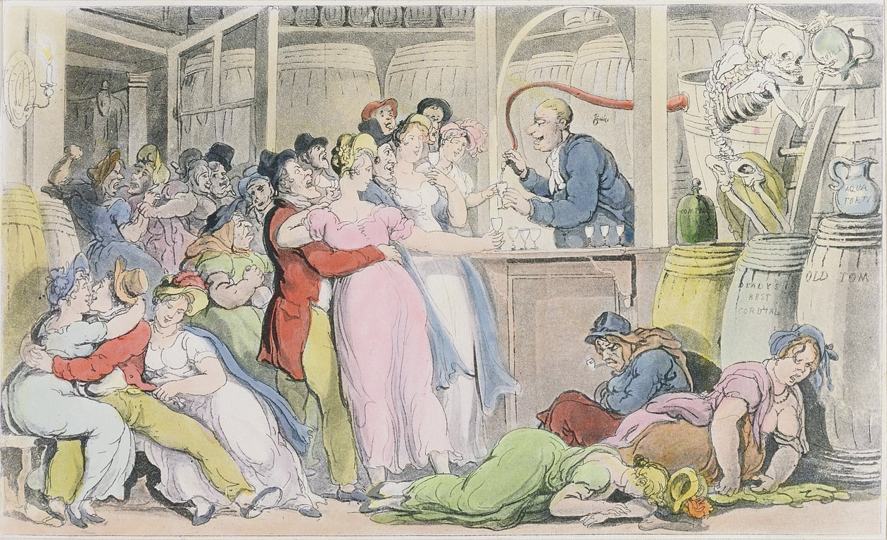 Ilustracja z „Angielskiego tańca śmierci” Williama Combe, 1815 (akwatinta) autorstwa Thomas Rowlandson