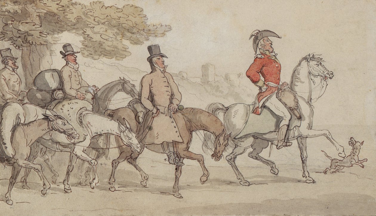 Ilustracje do The Military Adventures of Johnny Newcome: Dashed ze swoim apartamentem do Santarem tej nocy autorstwa Johna Mitforda (1782-1831) (pióro i atrament i toaleta na papierze) autorstwa Thomas Rowlandson