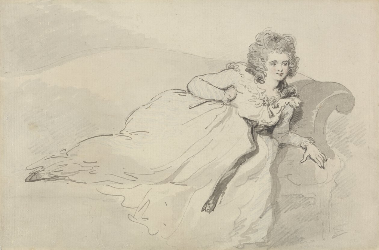Pani Abington, leżąca na kanapie (długopis, grafit i toaleta na papierze) autorstwa Thomas Rowlandson