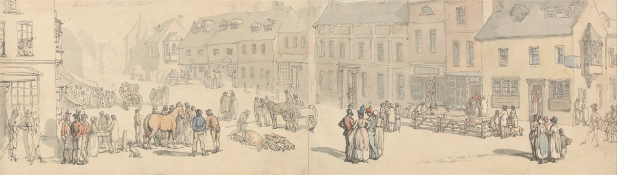 Newport High Street, Wyspa Wight autorstwa Thomas Rowlandson