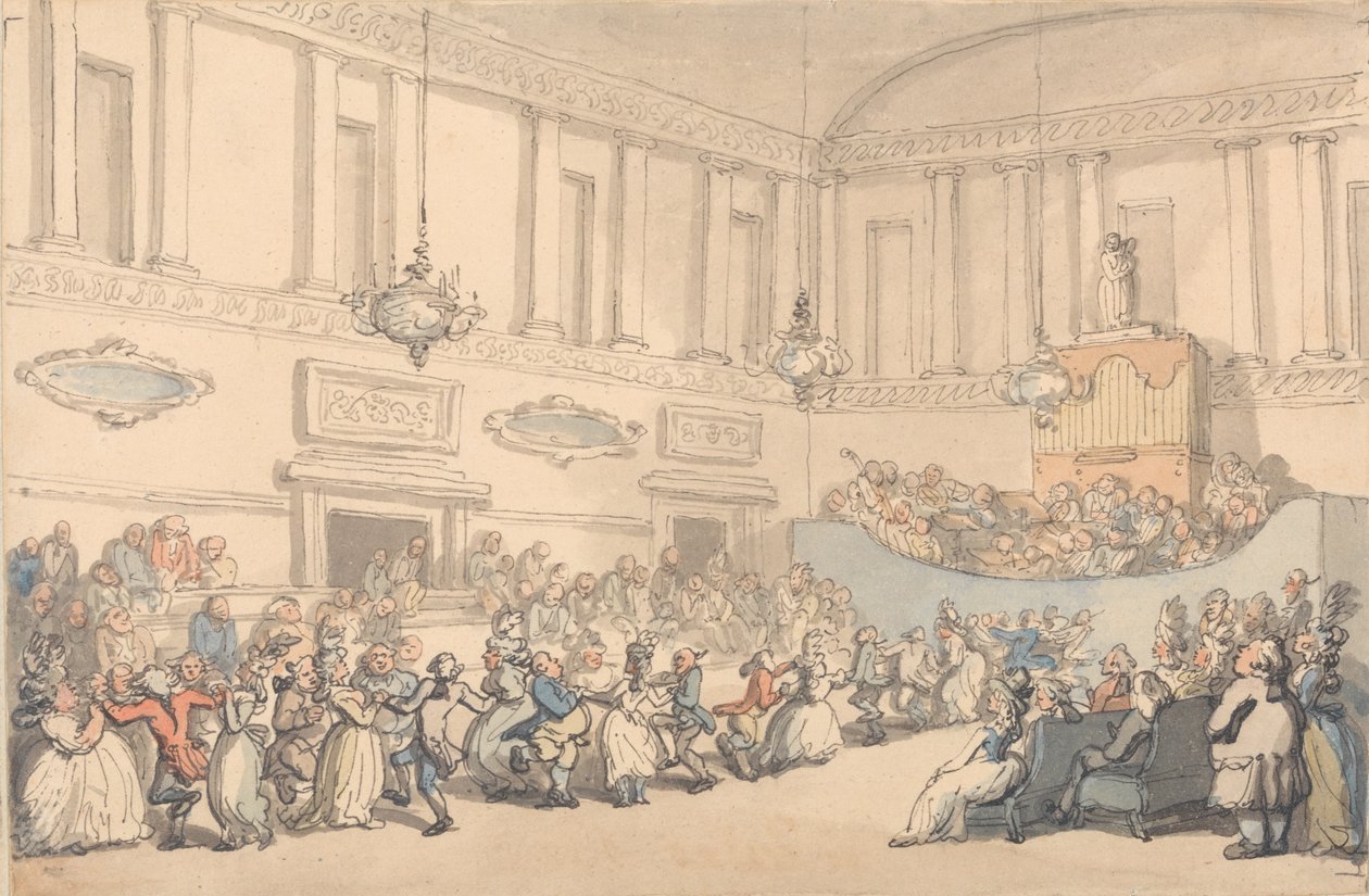 Bal, ze „Sceny z kąpieli” (pióro i atrament i toaleta na papierze) autorstwa Thomas Rowlandson