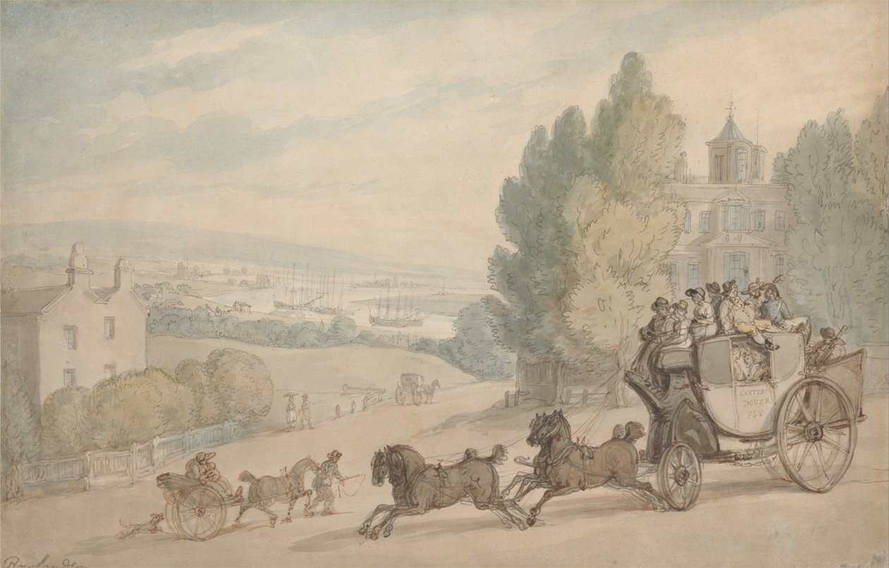 Autokar Canterbury-Dover mijający zamek Vanbrugh autorstwa Thomas Rowlandson