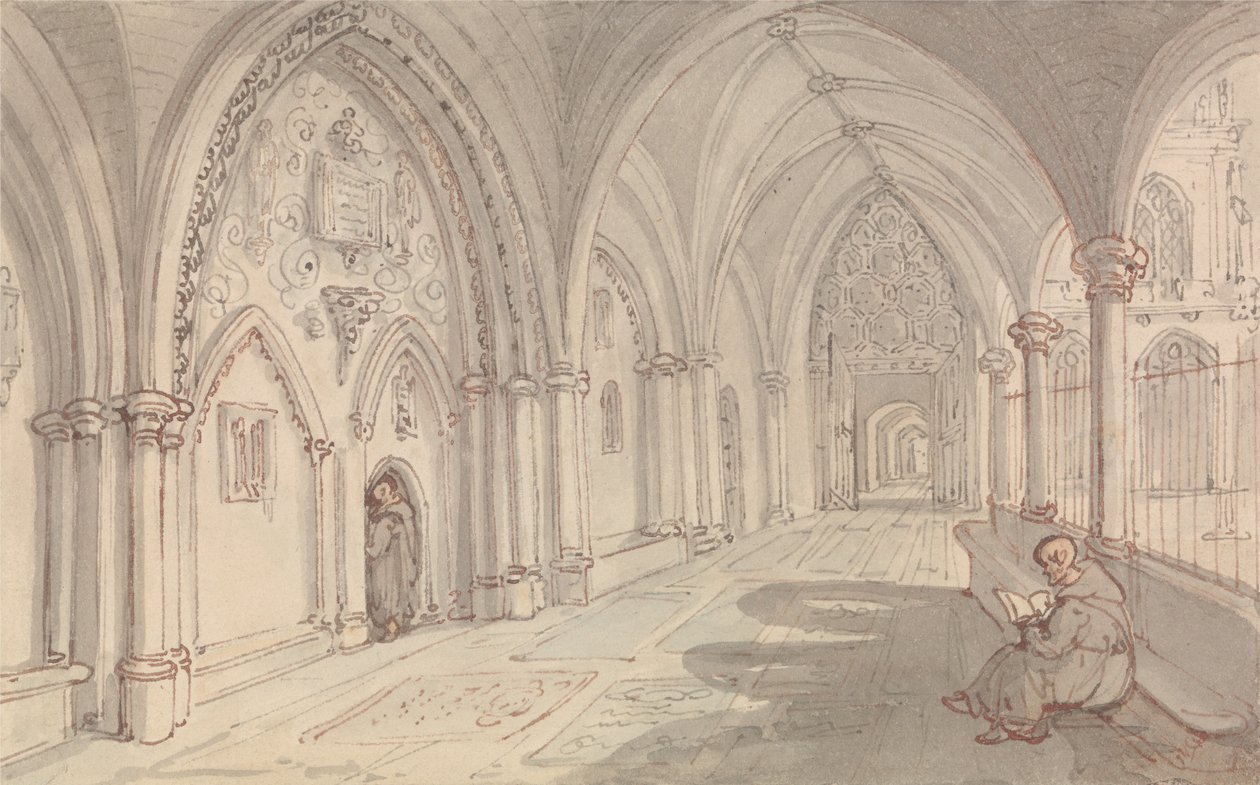 Krużganki klasztoru autorstwa Thomas Rowlandson