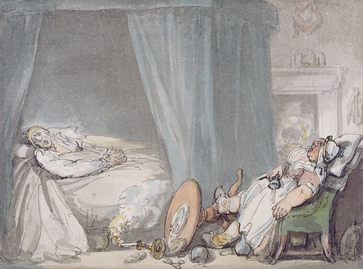 Pijana pielęgniarka (pióro i atrament i toaleta na papierze) autorstwa Thomas Rowlandson