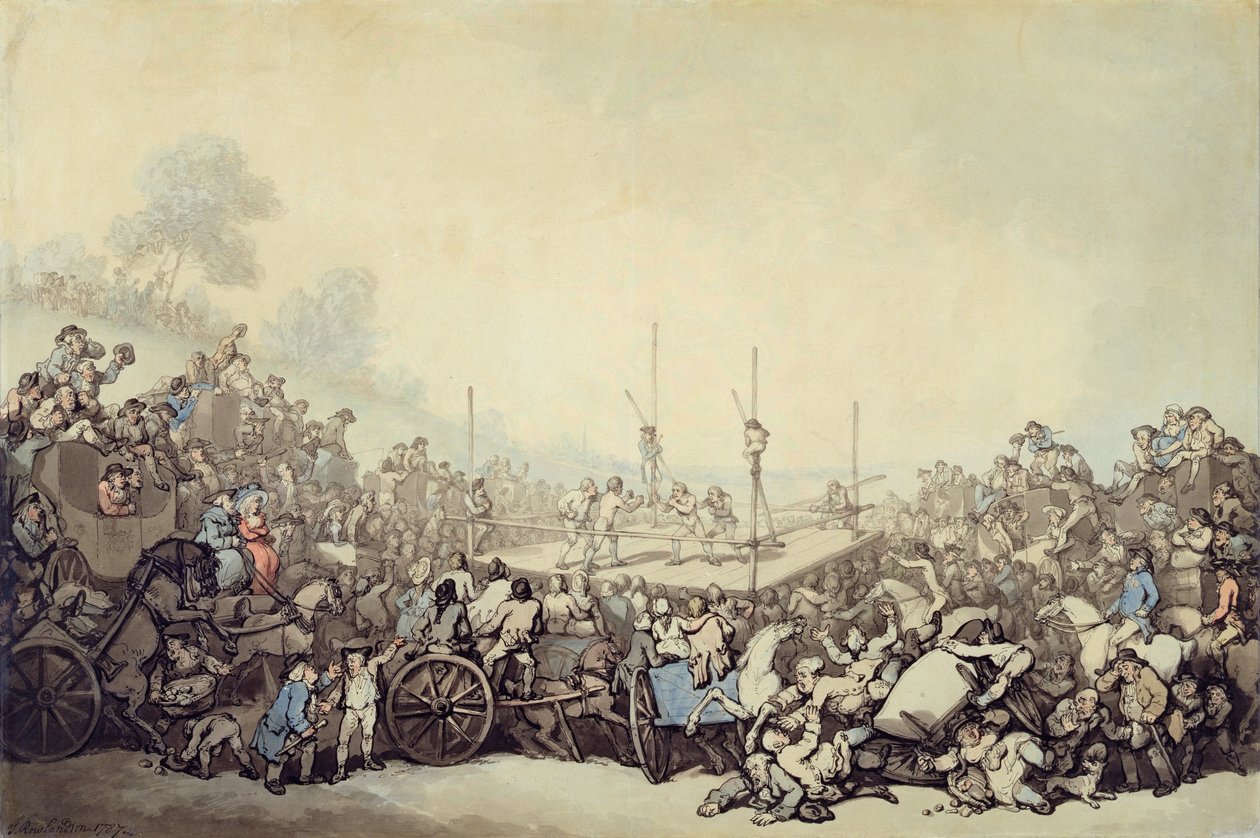 Walka o nagrodę, 1787 (pióro, atrament i toaleta nad grafitem na papierze czerpanym) autorstwa Thomas Rowlandson