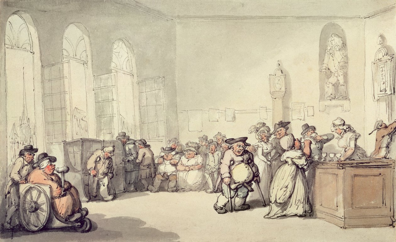 „The Pump Room“, iš „Scenos at Bath“, apie 1795 m. (wc ir rašiklis bei rašalas ant popieriaus)poli autorstwa Thomas Rowlandson