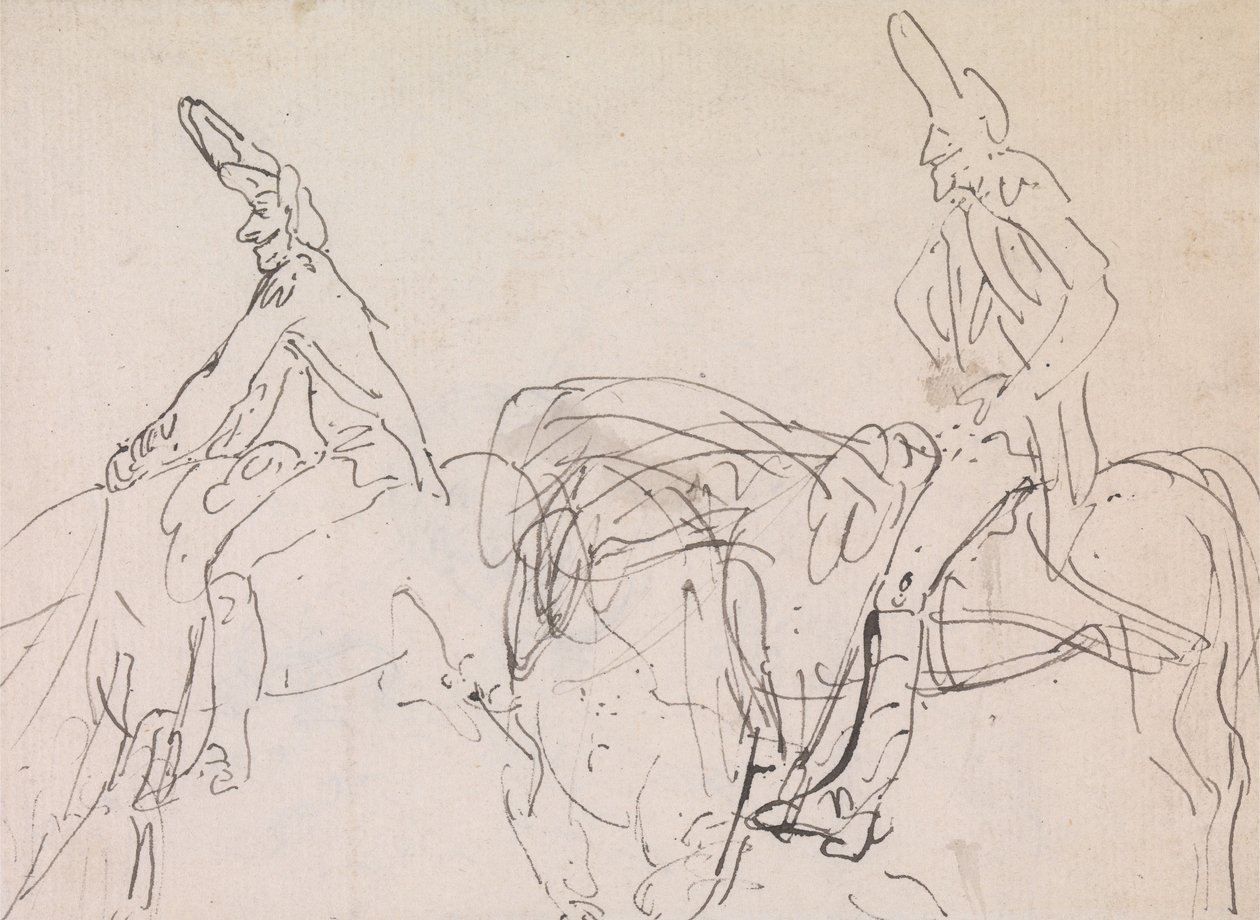 Dwa etiudy francuskiego kawalerzysty. autorstwa Thomas Rowlandson