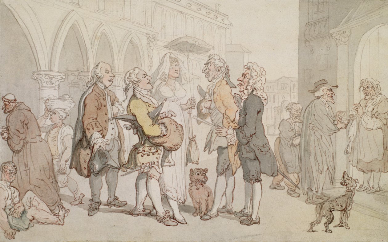 Goście w Wenecji, ok. 1810 (długopis, brązowy atrament i toaleta na papierze) autorstwa Thomas Rowlandson