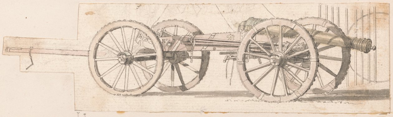 Gun and Limber, nr 7 (pióro i tusz do mycia na papierze) autorstwa Thomas Sandby