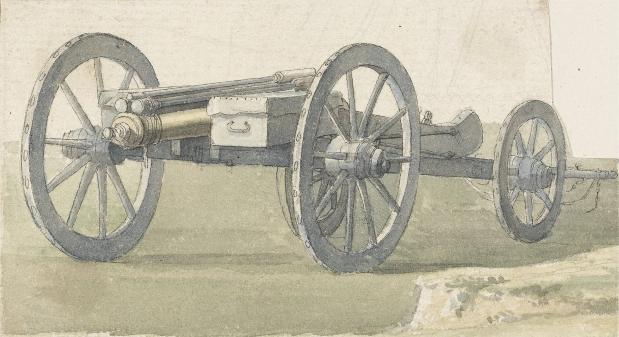 Pistolet, ok. 1747 (pióro i atrament z toaletą na papierze) autorstwa Thomas Sandby