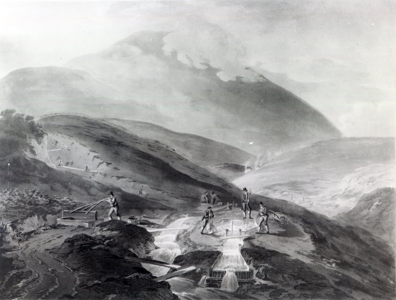 Kopalnie złota, hrabstwo Wicklow, grawerowane przez Johna Blucka, 1804 (akwatinta) autorstwa Thomas Sautelle Roberts