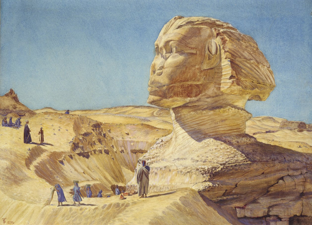 Wielki Sfinks przy piramidach w Gizie, 1854 (akwarela na papierze) autorstwa Thomas Seddon
