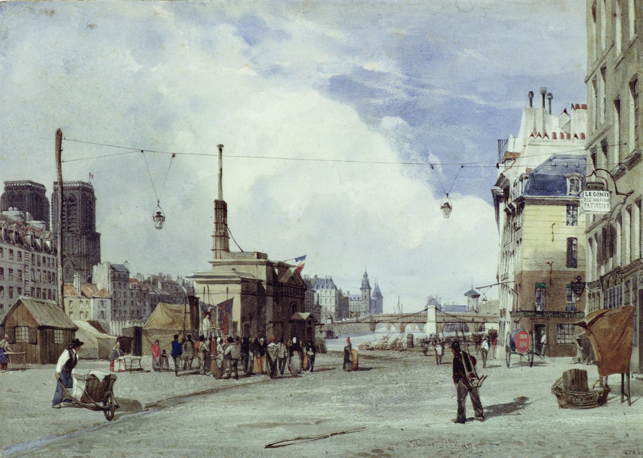 Quai de la Greve, Paryż, 1837 autorstwa Thomas Shotter Boys