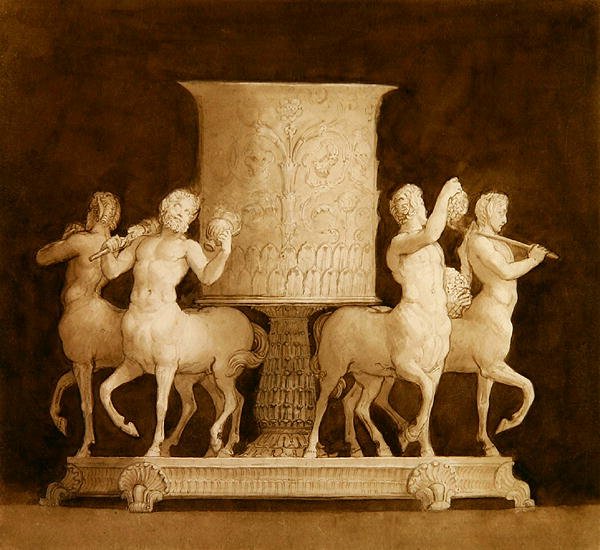 Projekt Srebrnego Kielicha (atrament w kolorze sepii na papierze) autorstwa Thomas Stothard