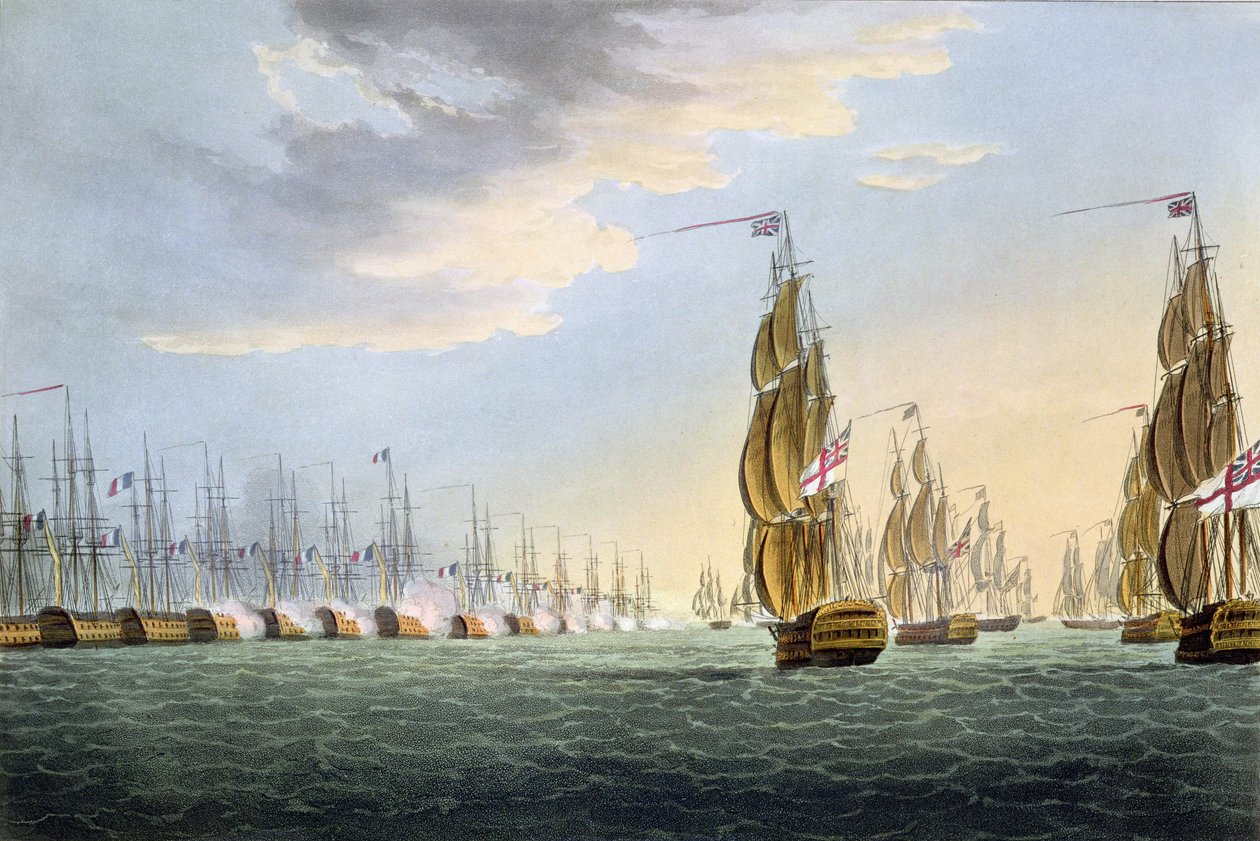 Bitwa nad Nilem, 1 sierpnia 1798, grawerowany przez Thomasa Sutherlanda dla „Naval Achievements” J. Jenkinsa, 1816 (kolorowy grawerunek) autorstwa Thomas Whitcombe
