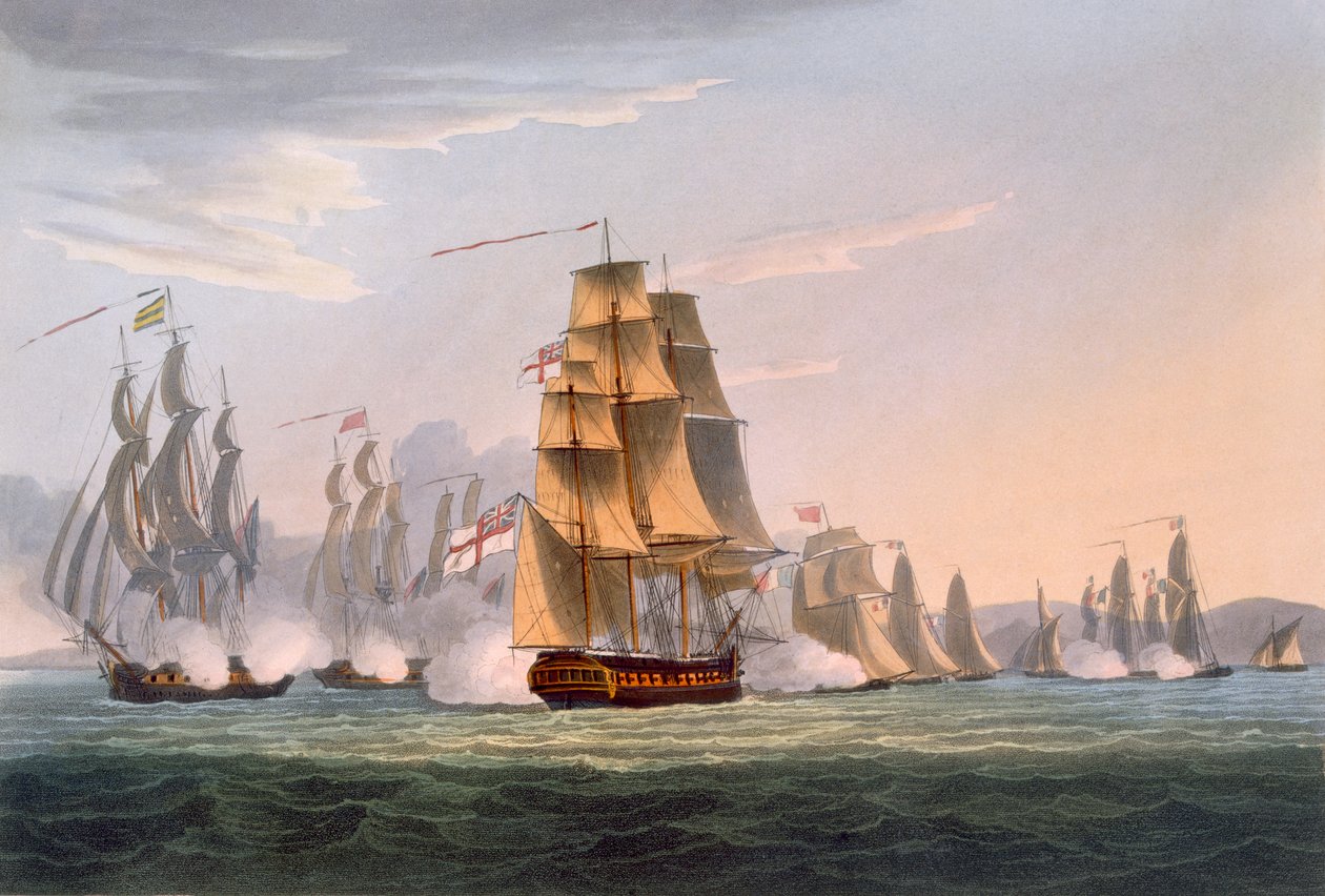 Zdobycie Le Sparviere, 3 maja 1810, z „The Naval Achievements of Great Britain” Jamesa Jenkinsa, grawerowane przez Jamesa Baily