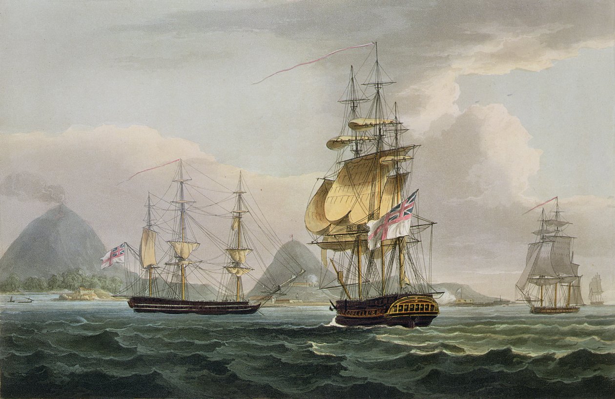 Zdobycie wyspy Banda, 9 sierpnia 1810, grawerowane przez Thomasa Sutherlanda dla "Naval Achievements" J. Jenkinsa, 1816 (kolor grawerowany) autorstwa Thomas Whitcombe