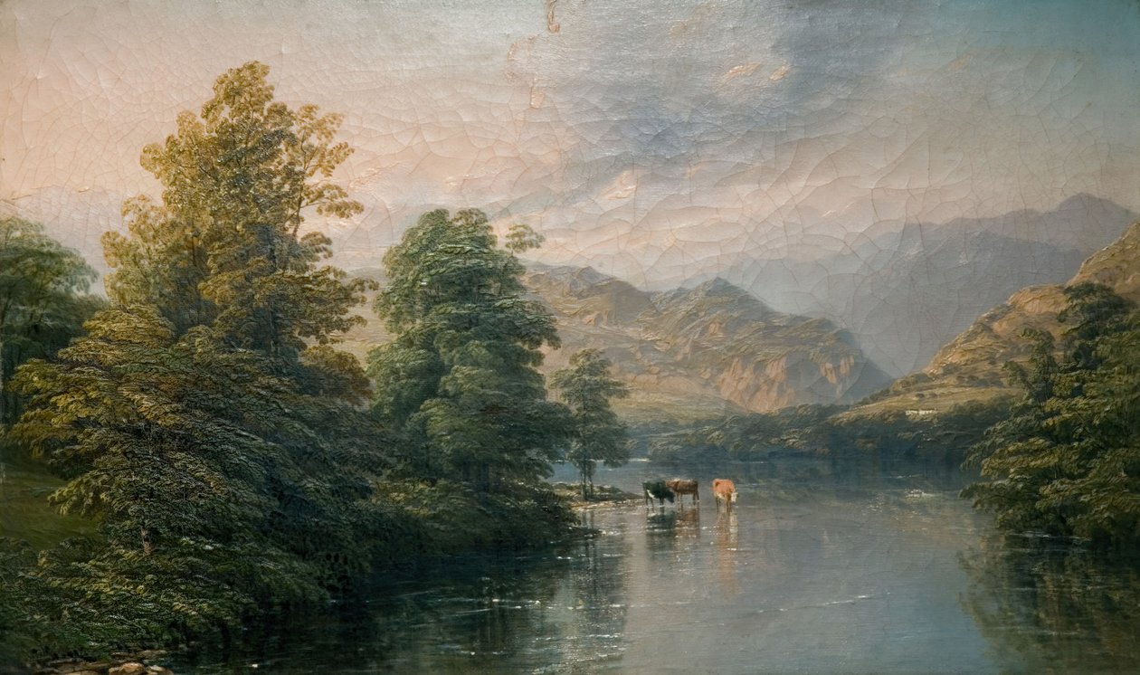 Ullswater z mostu Pooley, 1847. autorstwa Thomas Baker