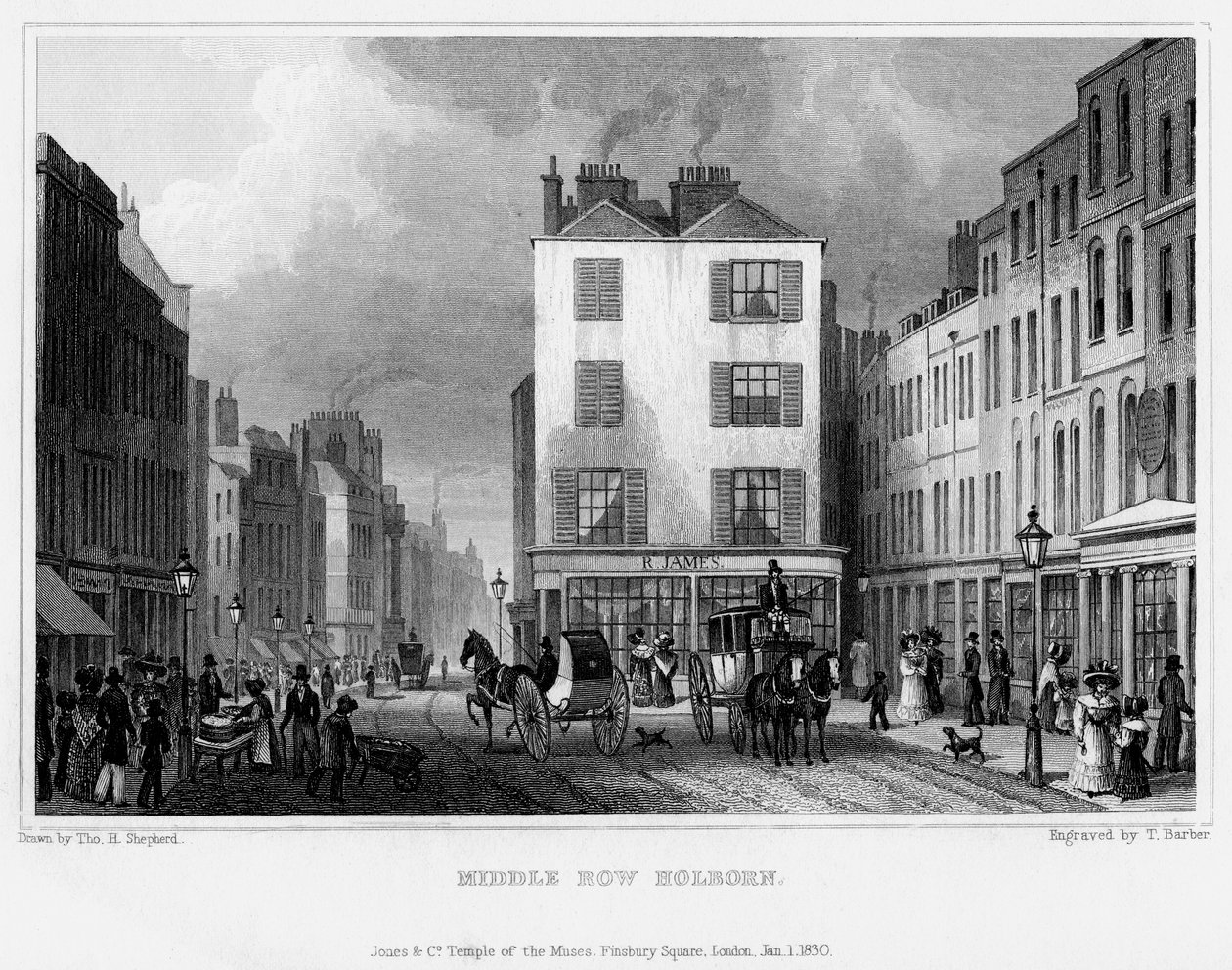Middle Row, Holborn, Londyn, 1830. autorstwa Thomas Barber