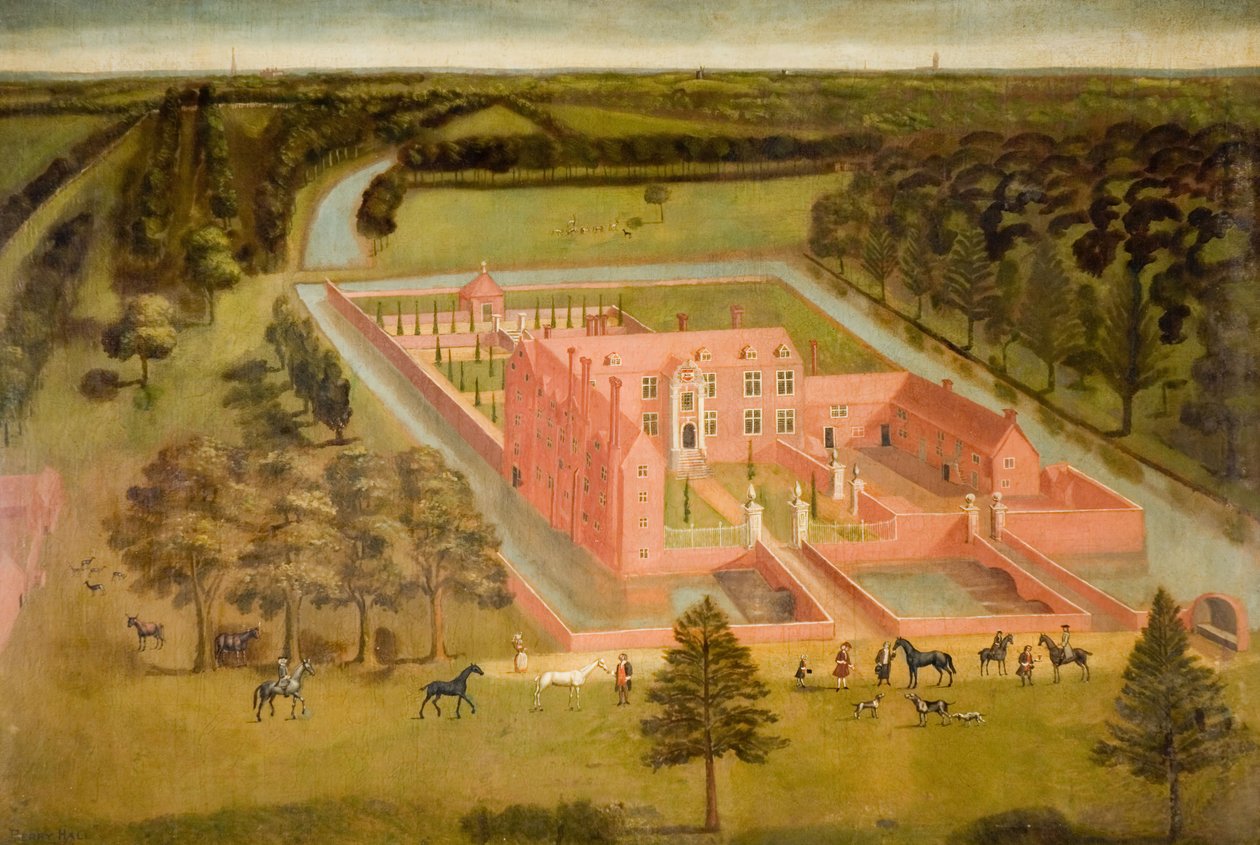 Widok Perry Hall niedaleko Birmingham, 1730. autorstwa Thomas Bardwell