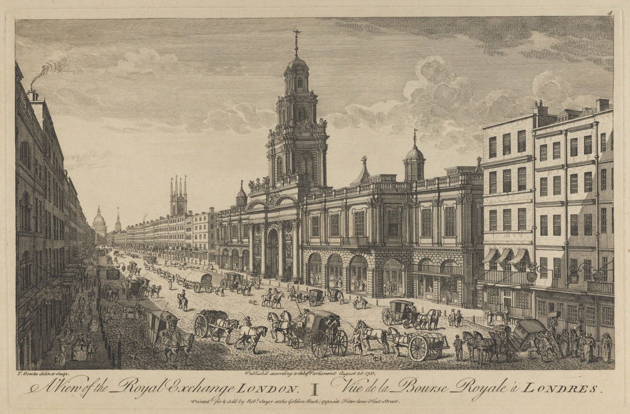 Widok na Royal Exchange Londyn, 1751 autorstwa Thomas Bowles