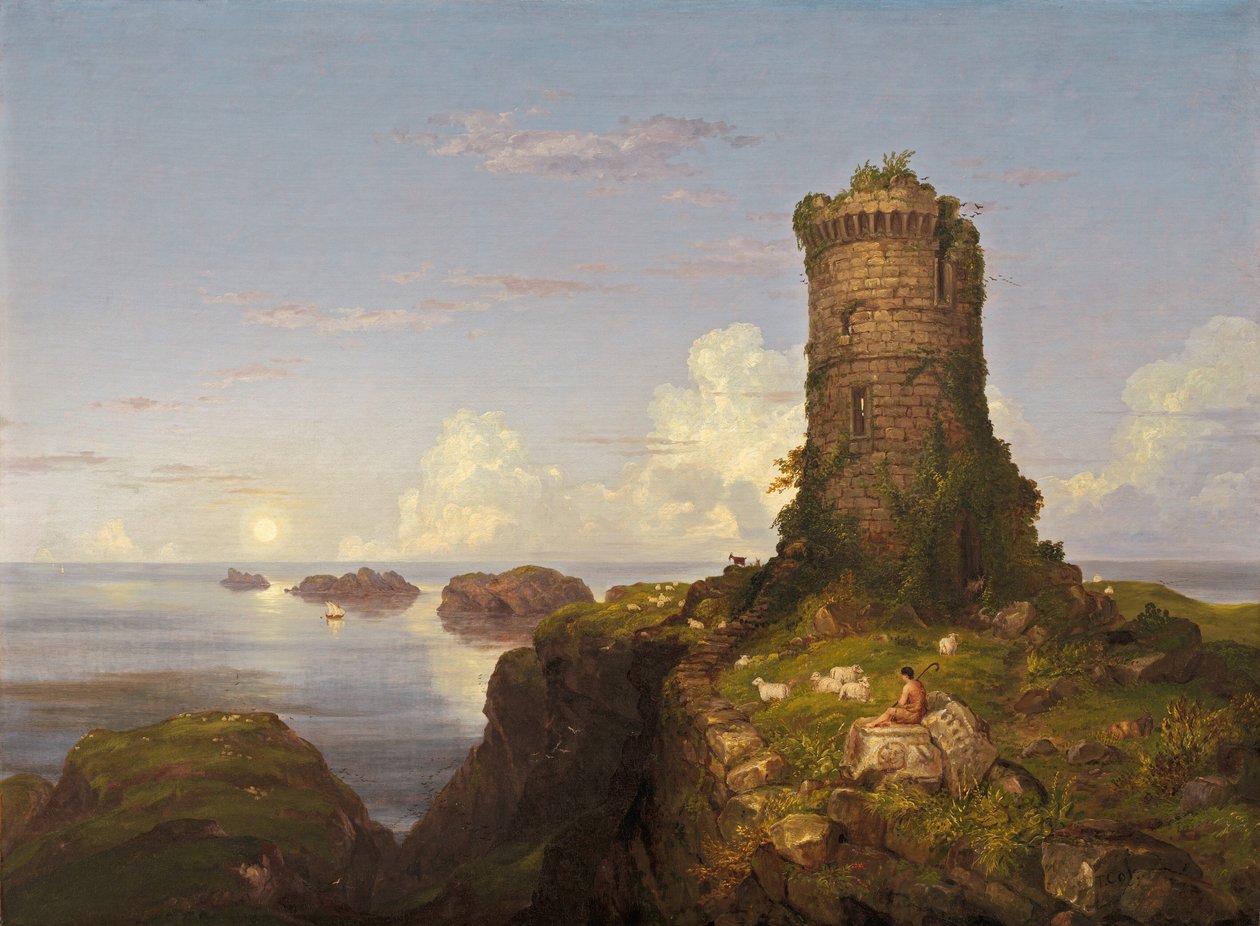 Scena włoskiego wybrzeża ze zrujnowaną wieżą autorstwa Thomas Cole