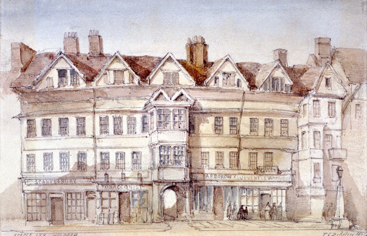 Staple Inn, Holborn, Londyn, 1854 autorstwa Thomas Colman Dibdin