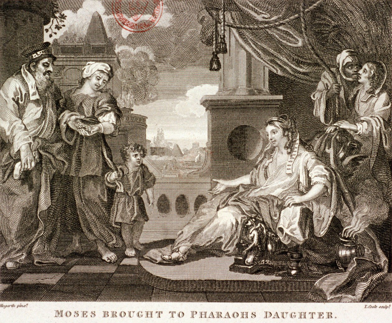 „Mojżesz przyprowadzony do córki faraonów”, 1809 autorstwa Thomas Cook
