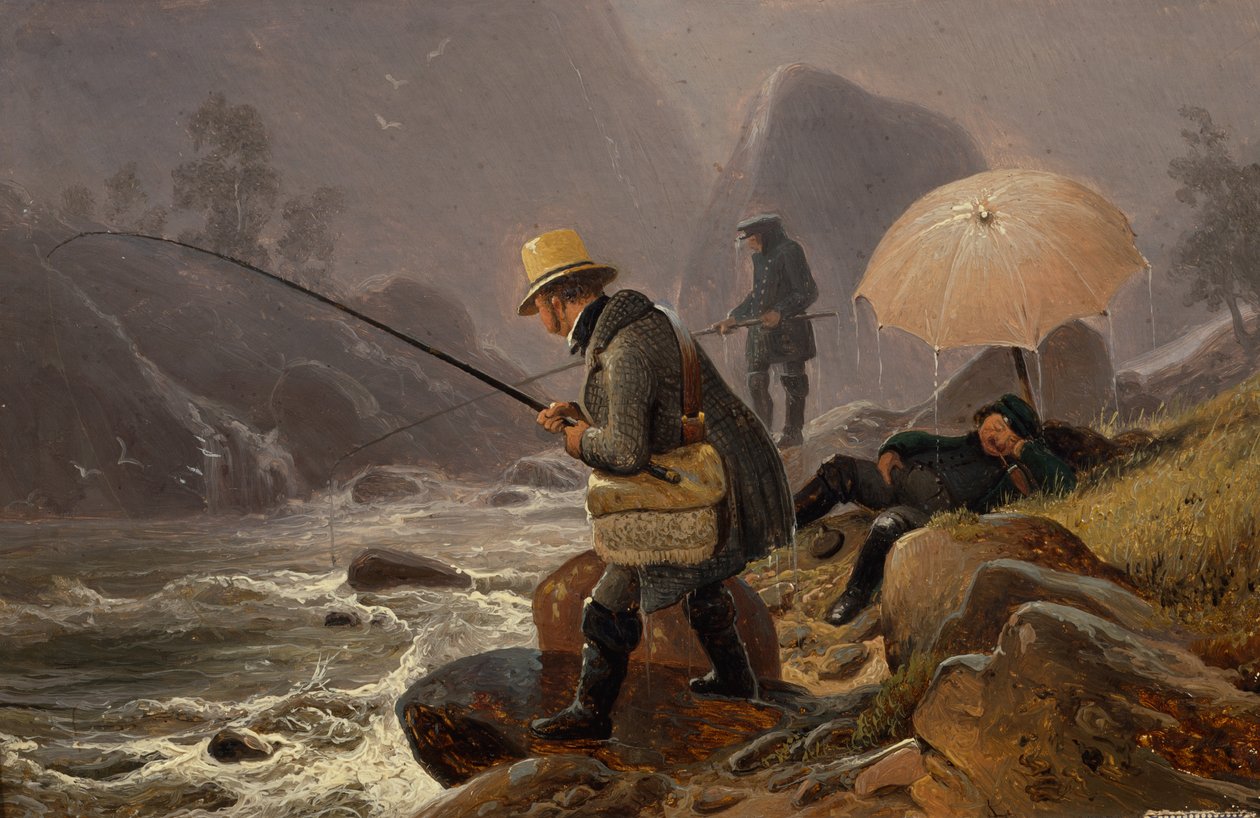 Malarze Fearnley, Achenbach, Breslauer łowiący w autorstwa Thomas Fearnley