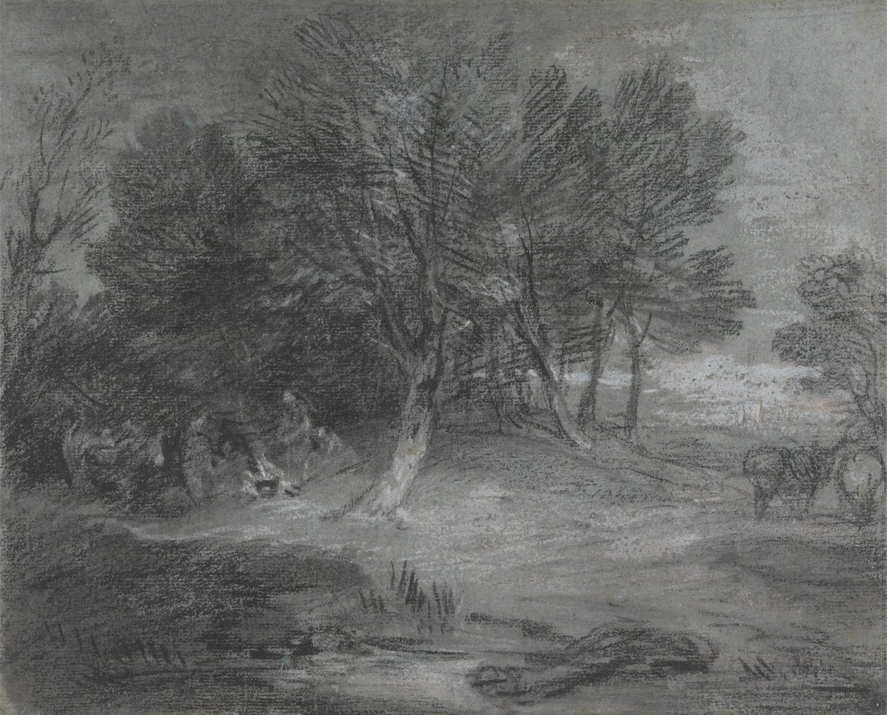 Paisagem arborizada com polonês de acampamento cigano autorstwa Thomas Gainsborough