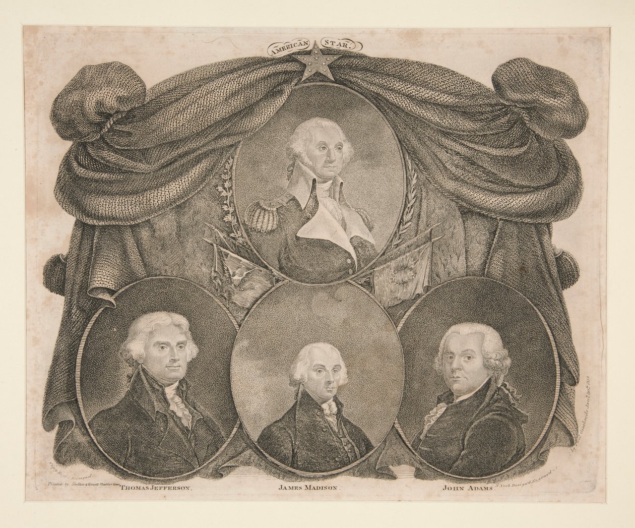 American Star, Waszyngton, Jefferson, Madison i Adams autorstwa Thomas Gimbrede