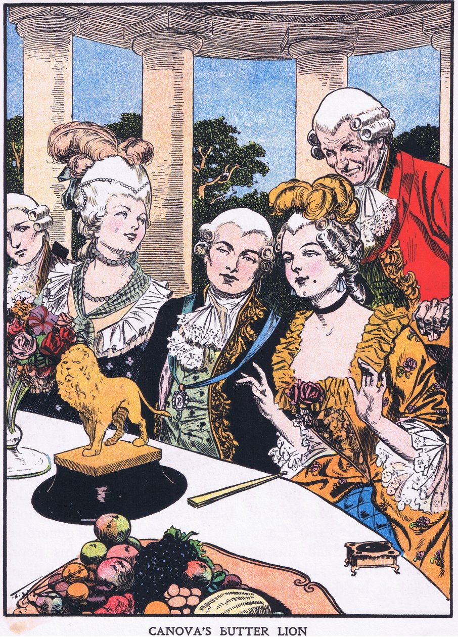 Maślany lew Canovy (kolorowa litografia) autorstwa Thomas Heath Robinson