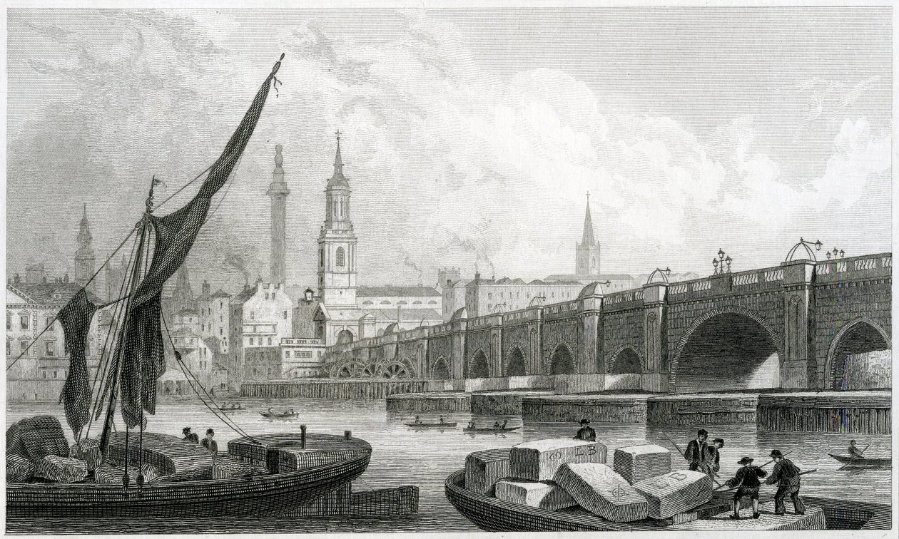 Old London Bridge, z Southwark, 1829 autorstwa Thomas Hosmer Shepherd