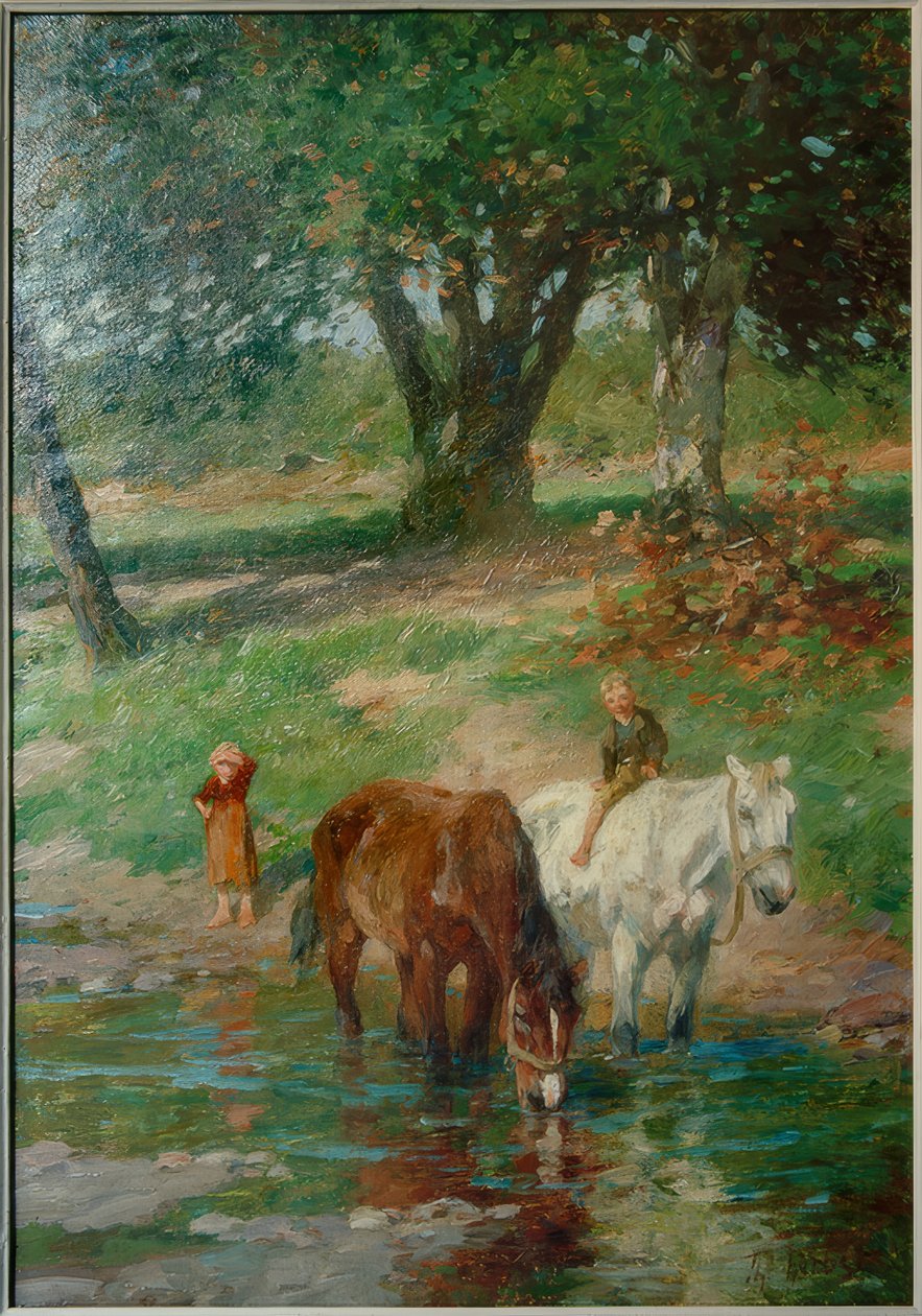 Konie w punkcie picia autorstwa Thomas Ludwig Herbst
